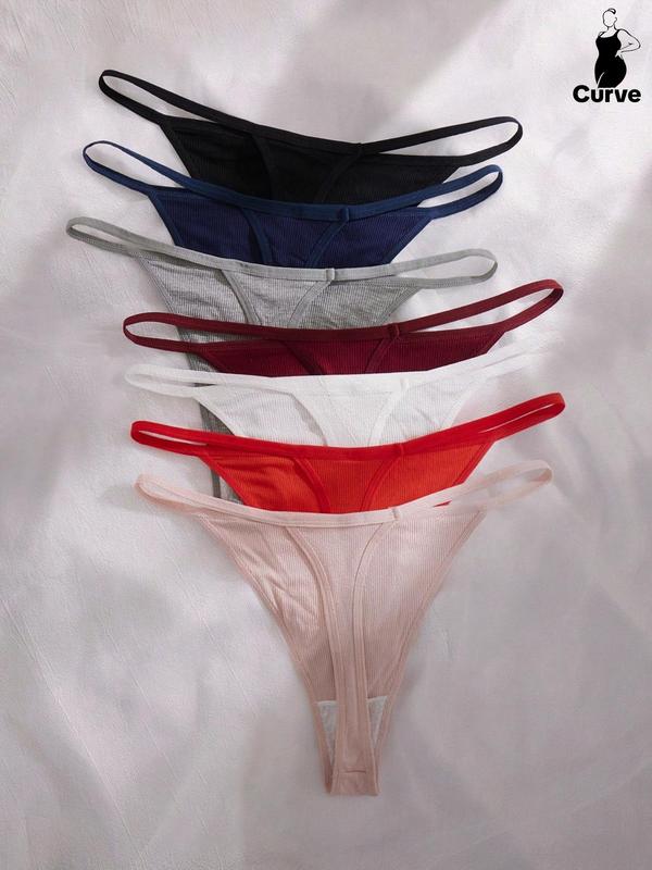 Plus Size Solid Thong, Soft Comfy Breathable Drop Waist Knicker for Daily Wear, Women's Underwear for All Seasons