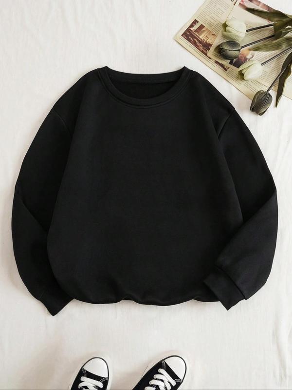 Women's Letter Print Round Neck Black Sweatshirt, Fashion Long Sleeve Crewneck Pullover for Lady Daily Casual Wear, Ladies Spring & Fall Clothes, Comfort Womenswear, Fall Clothes