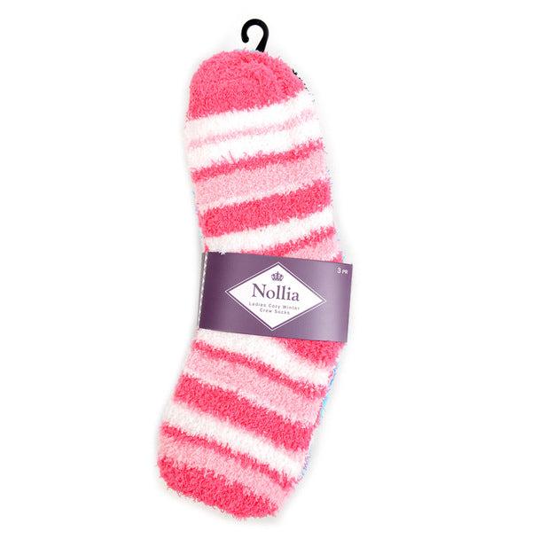 Women's Super Soft Fuzzy Warm Winter Home Sleeping Slipper Socks - Assorted 3 Pairs Stiped Warm Fuzzy Socks