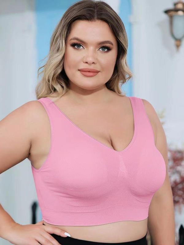 Plus Size Deep V Neck Wireless Bras for Women, Casual Padded Seamless Push Up Lingerie Top, Lingerie for Women, Fall Wear 2024, Minimalist Lady Underwear, Plus Size Women's Clothing, Comfortable Bra for Plus Size