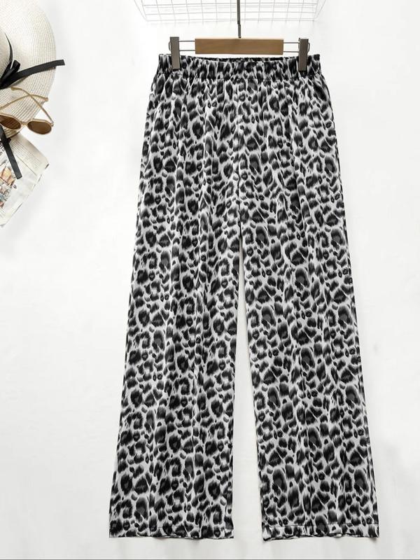Women's Plus Size Leopard Print Elastic Waist Wide Leg Pants, Casual Fashion Trousers for Daily Wear,  Pants for Women, Ladies Bottoms for Spring & Fall