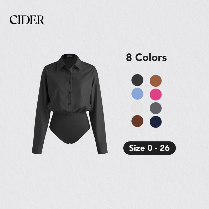 [8 colors, size 0-26] Collar Solid Button Long Sleeve Blouse