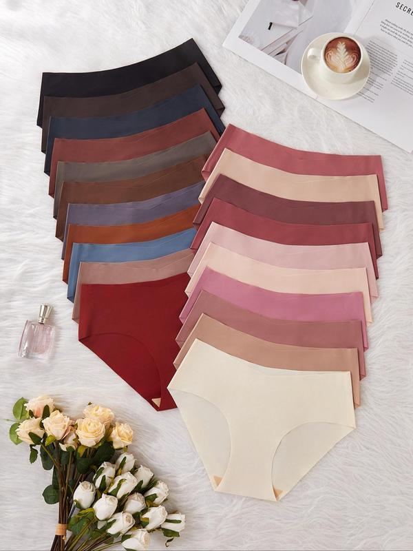 Women's Solid Color V-cut Waist Seamless Underwear, Soft Comfy Breathable Panty for Daily Wear, Women's Underwear for All Seasons, Womenswear