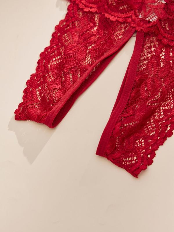 Women's Contrast Lace Scallop Trim Sheer Sexy Lingerie Set, Adjustable Strap Cut Out Bra & Open Crotch Design Thong Set, Soft Comfy Breathable Lingerie Set for Women