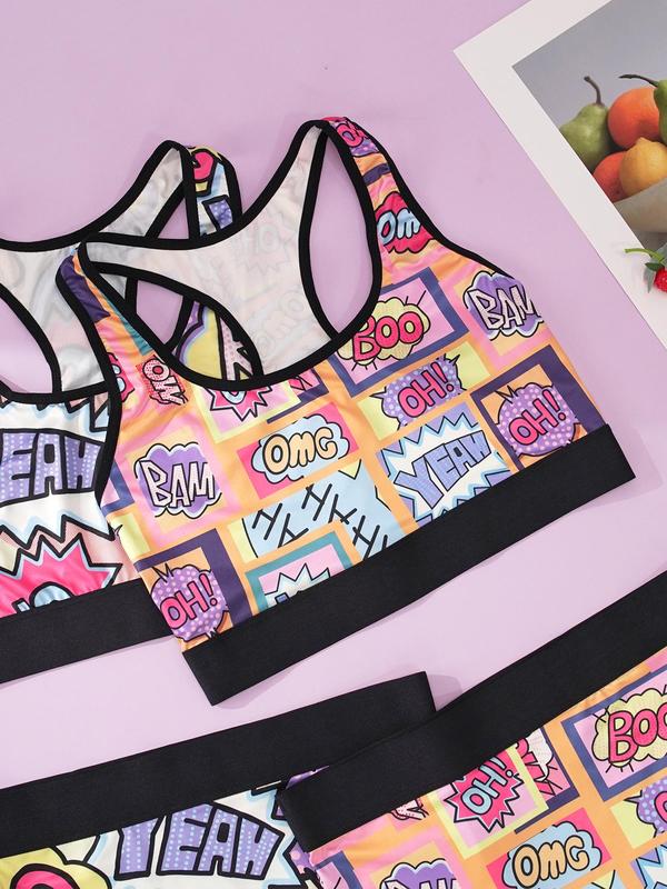 Women's Pop Art Print Contrast Binding Bra & Panty Two-Piece Underwear Set, Casual Comfy Breathable Wireless Bra & Panty Set for Daily Wear, Lingerie Set for All Seasons