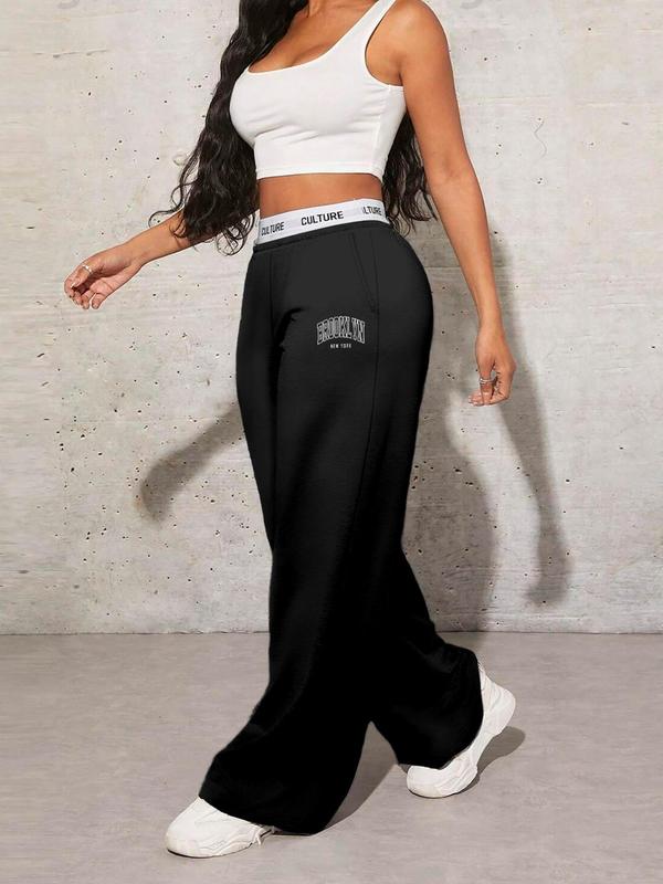 Women's Letter Tape High Waist Sweatpants, Casual Pocket Jogger Pants for Daily Wear, Ladies Bottoms for All Seasons, Downtown Girl Clothes Downtown Girl Clothes