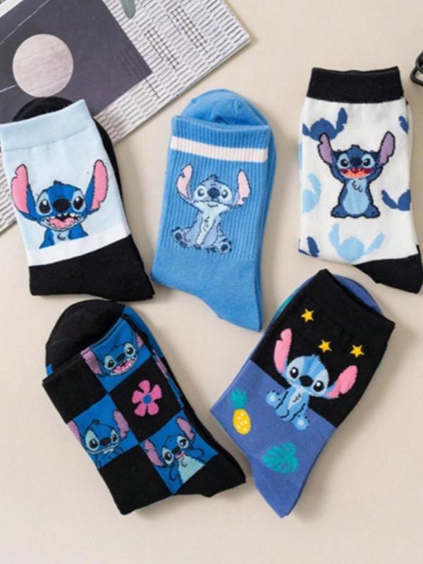 Random Cartoon Print Crew Socks, Cute Comfy Breathable Mid Tube Socks for Women & Men, Stylish Socks for Daily Wear