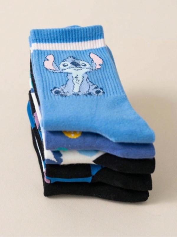 Random Cartoon Print Crew Socks, Cute Comfy Breathable Mid Tube Socks for Women & Men, Stylish Socks for Daily Wear