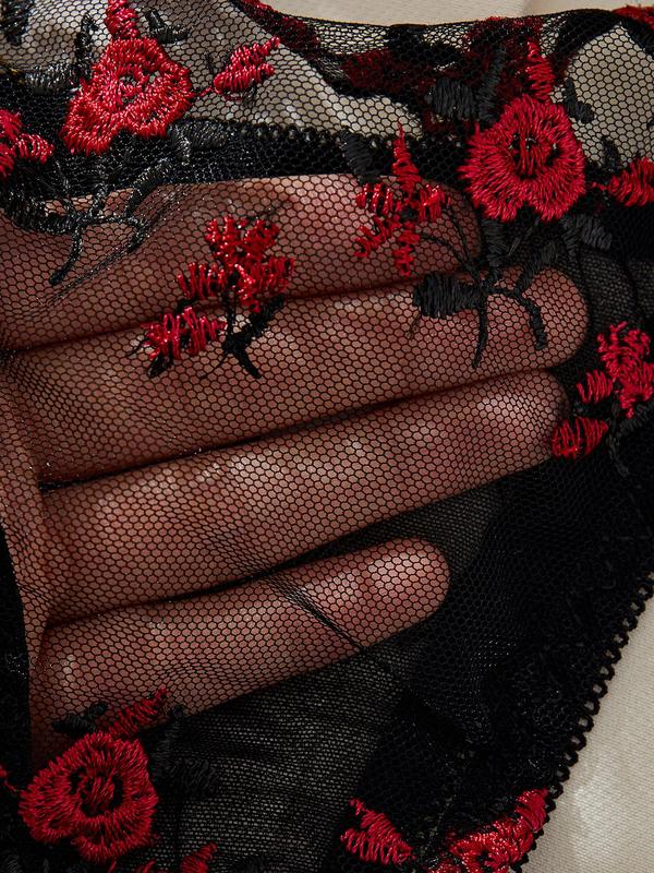 Women's Floral Embroidery Bra & Thong Sexy Lingerie Set, Sexy Comfy Breathable Underwear Set for Daily Wear, Women's Lingerie & Underwear for All Seasons