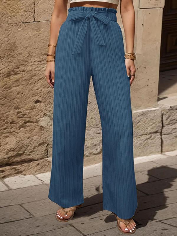 Women's Plain Paper Bag Waist Wide Leg Pants, Casual High Waist Tie Front Trousers for Summer,  Pants for Women, Fashion Women's Bottoms for Daily Wear
