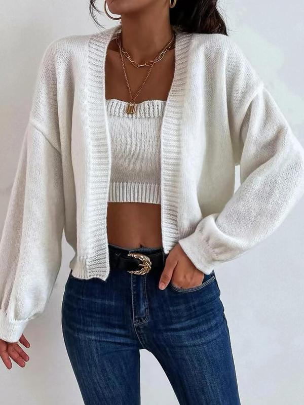 Women's Solid Color Copped Cami Knit Top & Drop Shoulder Open Front Cardigan Set, Women's 2 Piece Sets, 2 Counts Casual Fashion Cozy Knitwear for Daily Wear, Women Clothing for Spring Fall