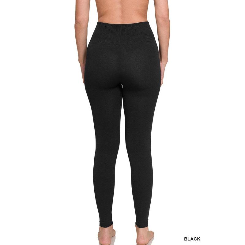 ZENANA HIGH WAIST DIAMOND SHAPE BAND FLEECE LEGGINGS