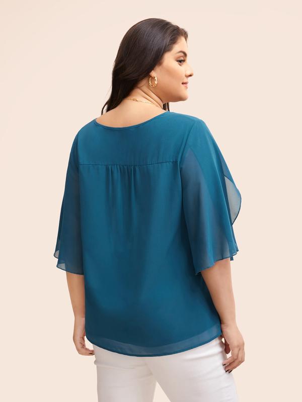 BloomChic Chiffon Gathered Petal Sleeve Blouse