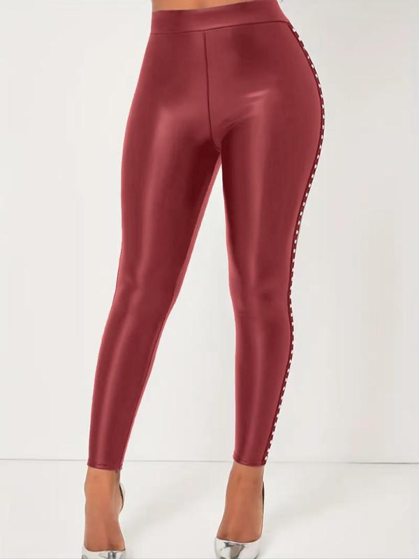 Women's High Waist Leggings, Fashion Casual Pu Leather Skinny Pants for Daily Outdoor Wear, Women Bottoms for Fall & Winter Legging Pants