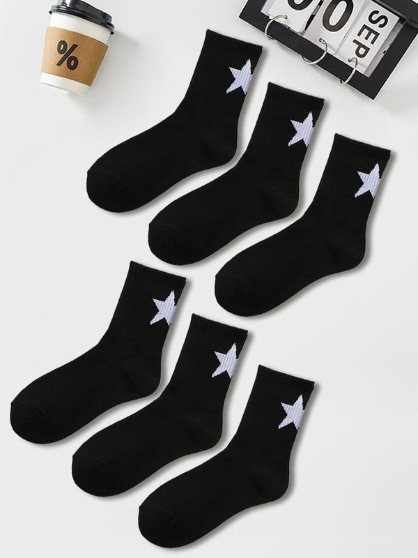 Women's 6 Pairs Star Print Crew Socks, Mid-calf Socks, Ribbed Knit Mid Tube Socks, Multi-pack Mid Tube Socks for Women, Women's Socks & Hosiery