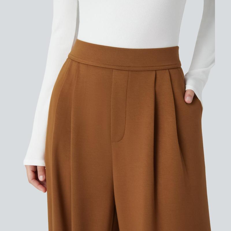 Halara High Waisted Plicated Side Pocket Wide Leg Work Pants