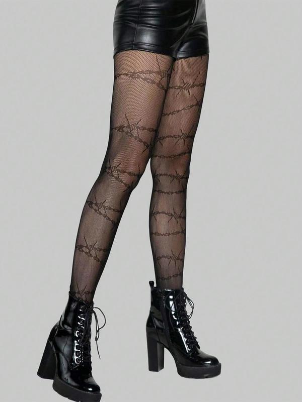 Women's Rope Pattern Summer 2024 Sheer Fishnet Tights, Casual Breathable 1 Pair High Stretch Pantyhose For Daily Wear, Comfy Ladies Summer Clothes