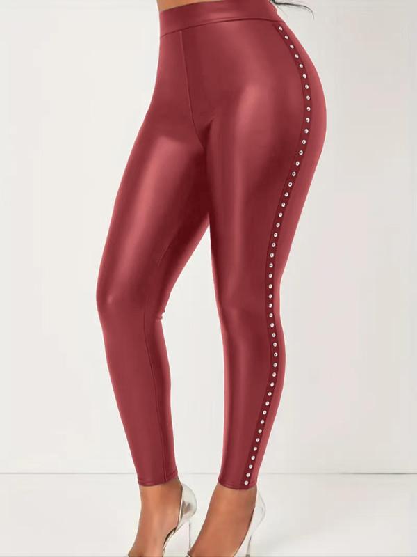 Women's High Waist Leggings, Fashion Casual Pu Leather Skinny Pants for Daily Outdoor Wear, Women Bottoms for Fall & Winter Legging Pants