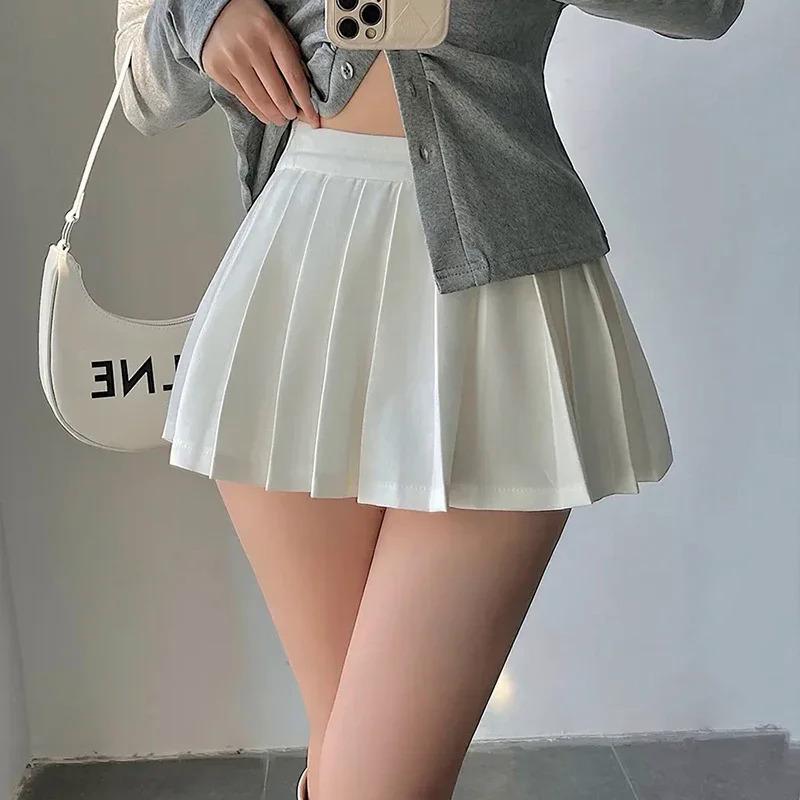 Pleated Skirt with Shorts Women Sexy High Waist Irregular White Black A-line Gyaru Tennis extreme Mini Skirt School 2024