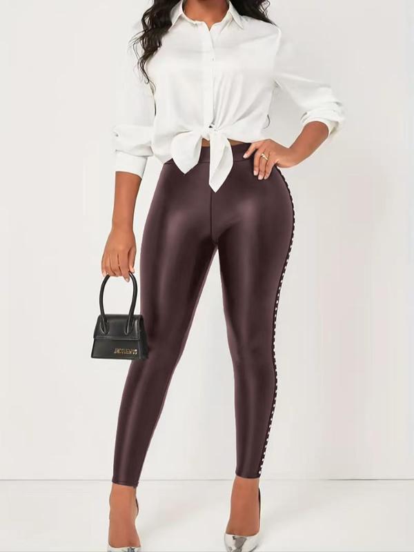Women's High Waist Leggings, Fashion Casual Pu Leather Skinny Pants for Daily Outdoor Wear, Women Bottoms for Fall & Winter Legging Pants