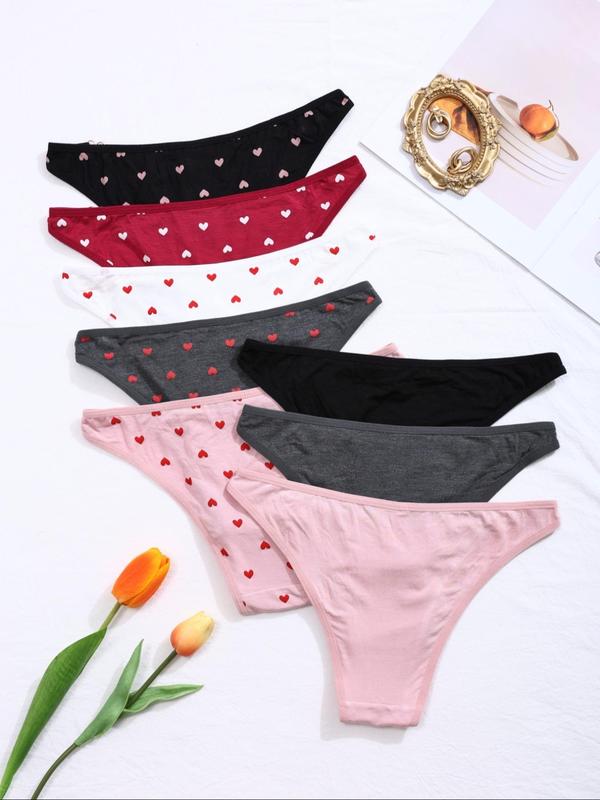 Women's Plain Heart Print Ring Linked Panty, Cute Soft Comfy Breathable Knicker for Daily Wear, Underwear for All Seasons