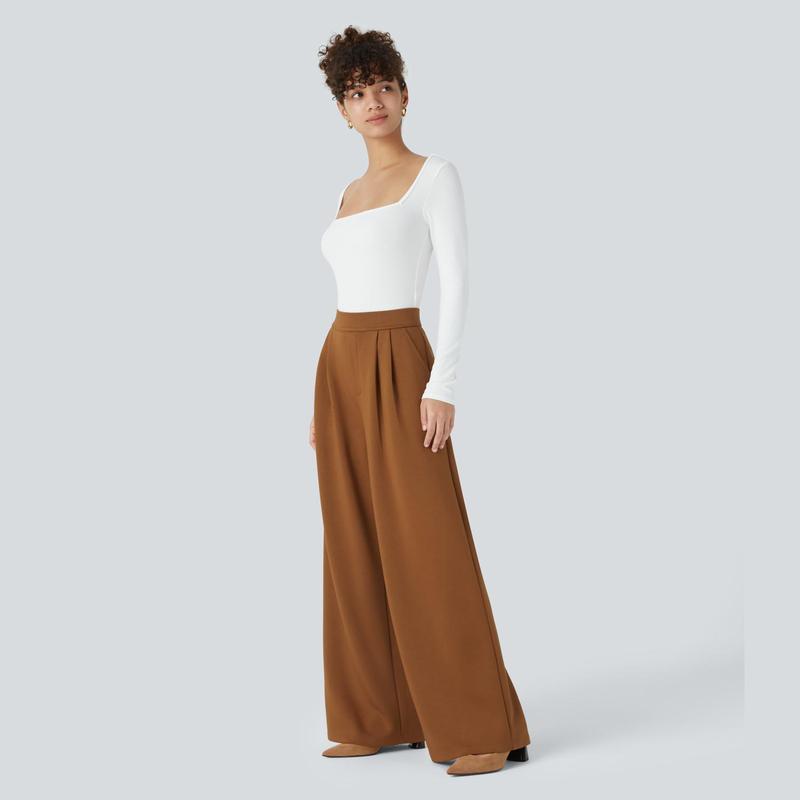 Halara High Waisted Plicated Side Pocket Wide Leg Work Pants