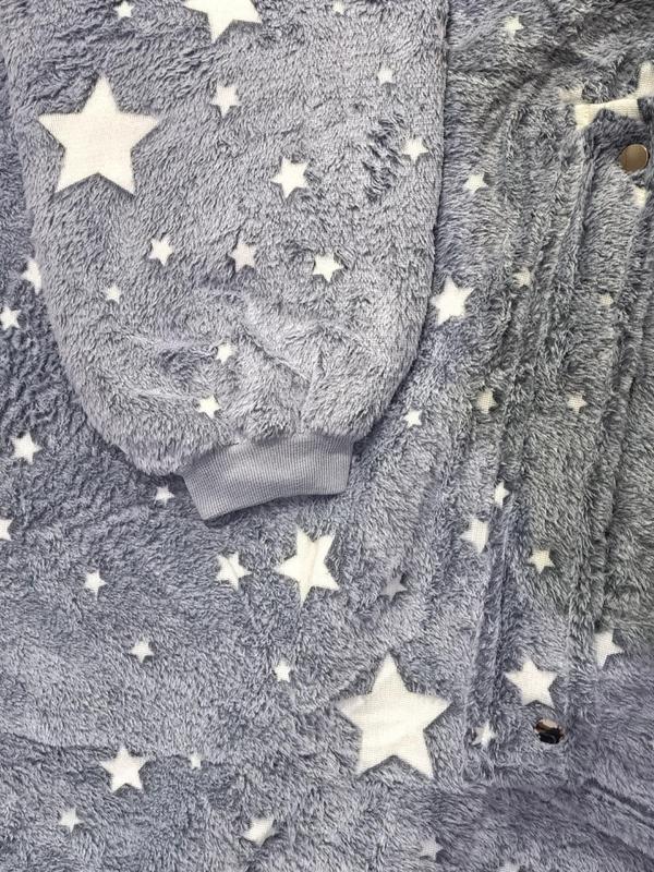 Womenswear Glow in The Dark Star Print Pocket Hooded Blanket, Casual Long Sleeve Drop Shoulder Blanket Hoodie, Women's Sleepwear for Winter, Fall Wear, Fallfreshness