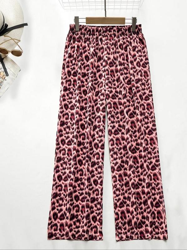 Women's Plus Size Leopard Print Elastic Waist Wide Leg Pants, Casual Fashion Trousers for Daily Wear,  Pants for Women, Ladies Bottoms for Spring & Fall