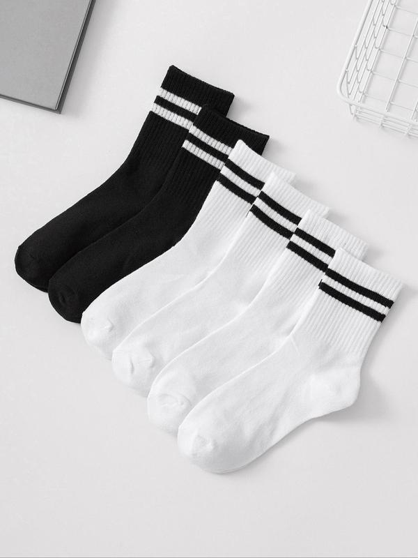 Women's 6 Pairs Striped Print Crew Socks, Multi-pack Casual Soft Comfortable Breathable Mid-calf Socks For Daily Wear, Women's Socks & Hosiery