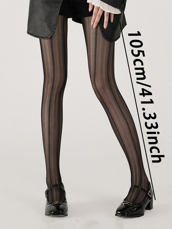 Women's Striped Jacquard Contrast Mesh Sheer Tights, Casual Comfy Breathable High Stretch Pantyhose for Daily Wear, Ladies Tights for All Seasons