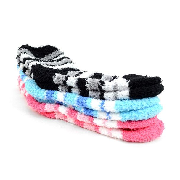 Women's Super Soft Fuzzy Warm Winter Home Sleeping Slipper Socks - Assorted 3 Pairs Stiped Warm Fuzzy Socks
