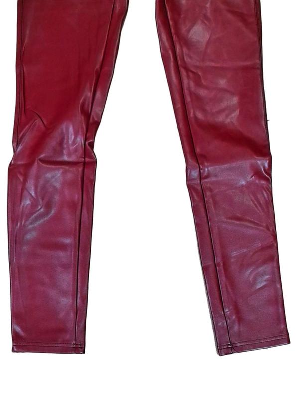 Women's Solid High Waist Leather Leggings, Fashion Casual Comfy V Shape Waist Skinny Pants for Daily Outdoor Wear, Women Bottoms for Fall & Winter