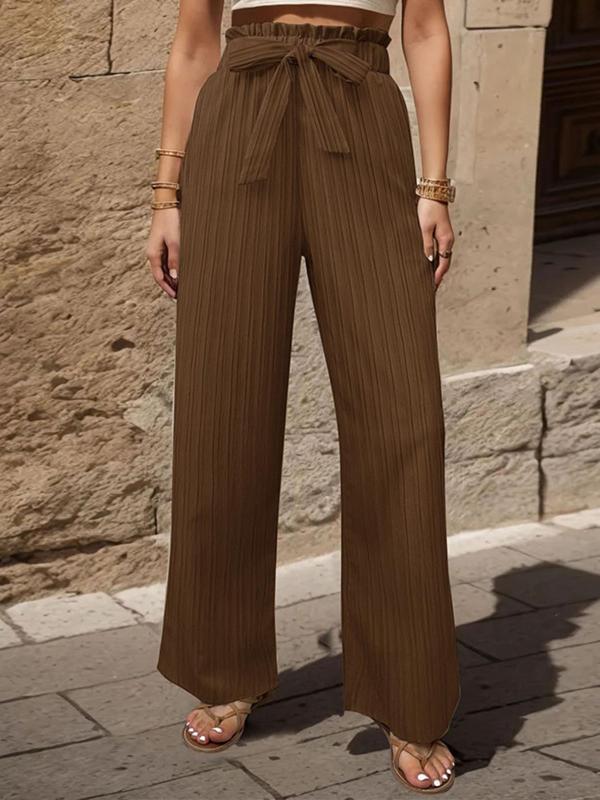 Women's Plain Paper Bag Waist Wide Leg Pants, Casual High Waist Tie Front Trousers for Summer,  Pants for Women, Fashion Women's Bottoms for Daily Wear