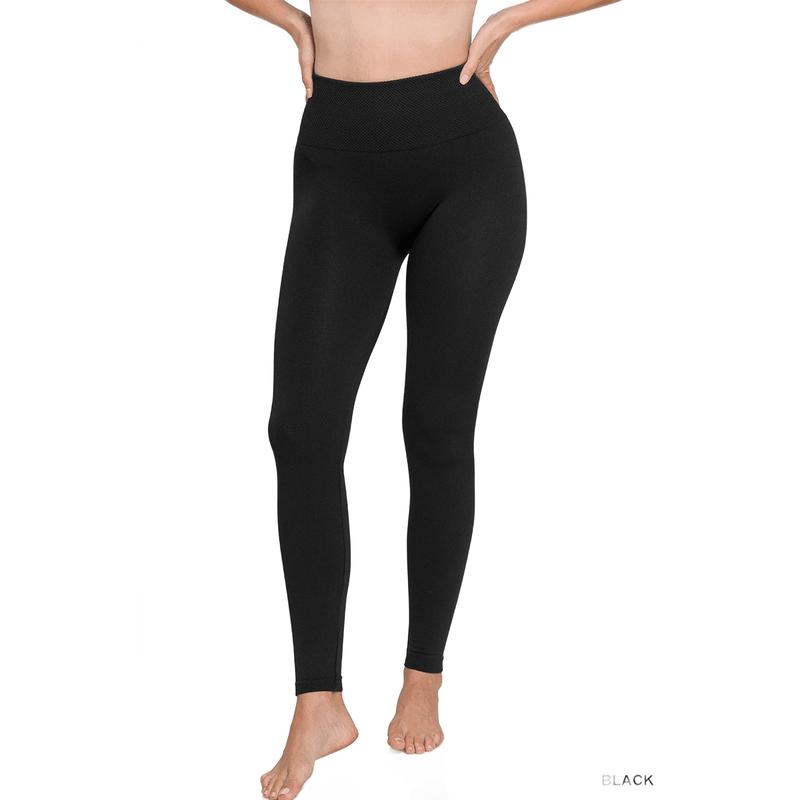 ZENANA HIGH WAIST DIAMOND SHAPE BAND FLEECE LEGGINGS