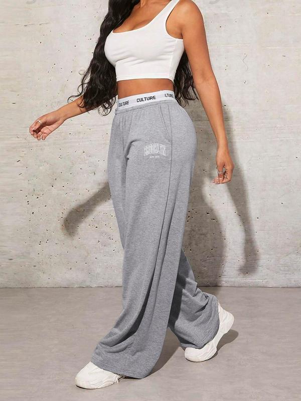 Women's Letter Tape High Waist Sweatpants, Casual Pocket Jogger Pants for Daily Wear, Ladies Bottoms for All Seasons, Downtown Girl Clothes Downtown Girl Clothes