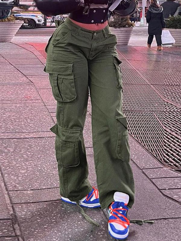 Women's Plain Pocket Drawstring Cargo Pants, Casual Elastic Waist Trousers for Daily Wear, Pants for Women, Ladies Bottoms for All Seasons