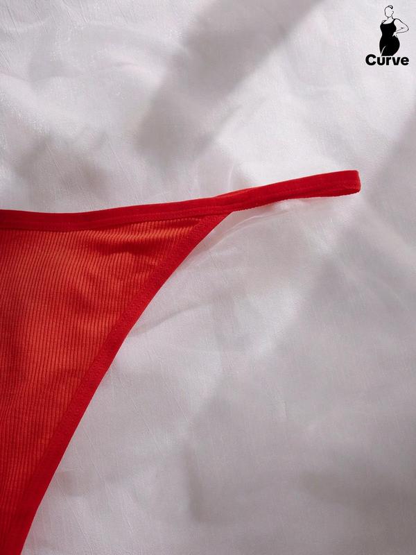Plus Size Solid Thong, Soft Comfy Breathable Drop Waist Knicker for Daily Wear, Women's Underwear for All Seasons