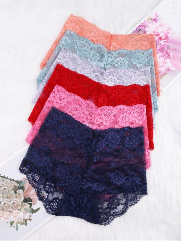 Women's Floral Lace High Waist Panty, Soft Comfy Breathable Knicker for Daily Wear, Underwear for All Seasons