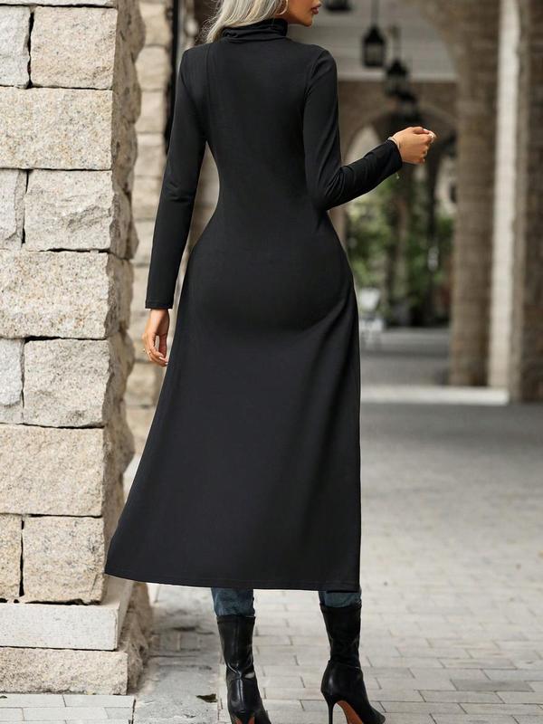 Women's Plain Asymmetrical Hem High Low Hem Tee, Casual Long Sleeve High Neck Long T-shirt for Spring & Fall, T Shirts for Women, Women's Top for Daily Wear