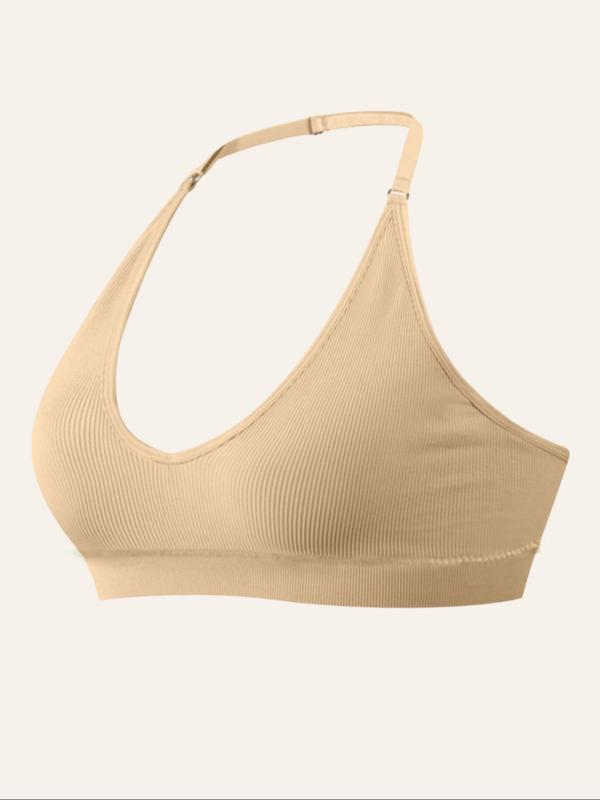 Women's Solid Backless Halter Bra, Adjustable Strap Wireless Bralette, Soft Comfortable Breathable Lingerie for All Seasons