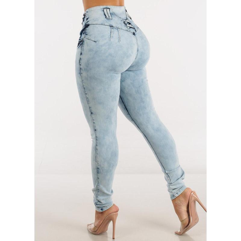 High Waist Butt Lift Acid Wash Skinny Jeans