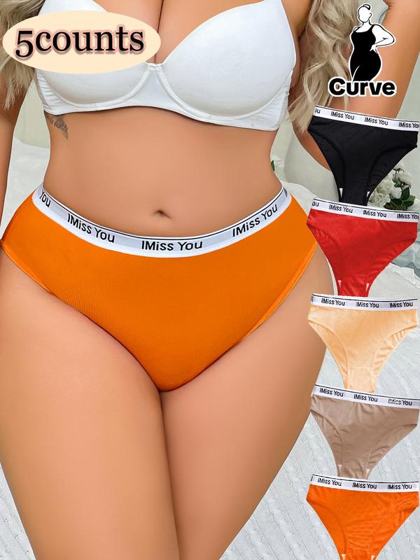 Plus Size Letter Tape Panty, Casual Comfy Breathable Knicker for Daily Wear, Women's Underwear for All Seasons