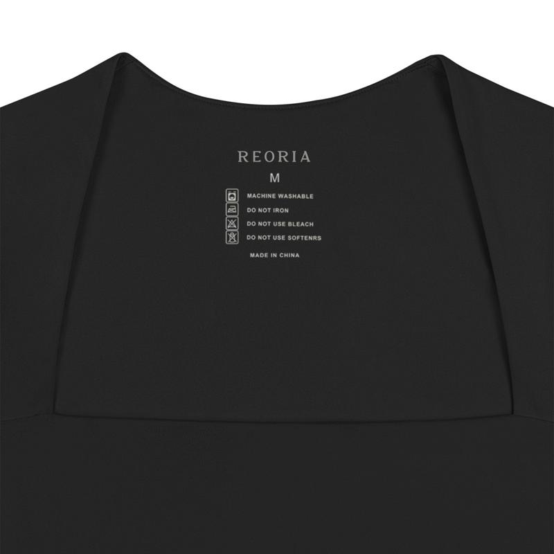 REORIA Women's Sexy Square Neck Long Sleeve Y2K Going Out T Shirt Crop Top Womenswear Blouse
