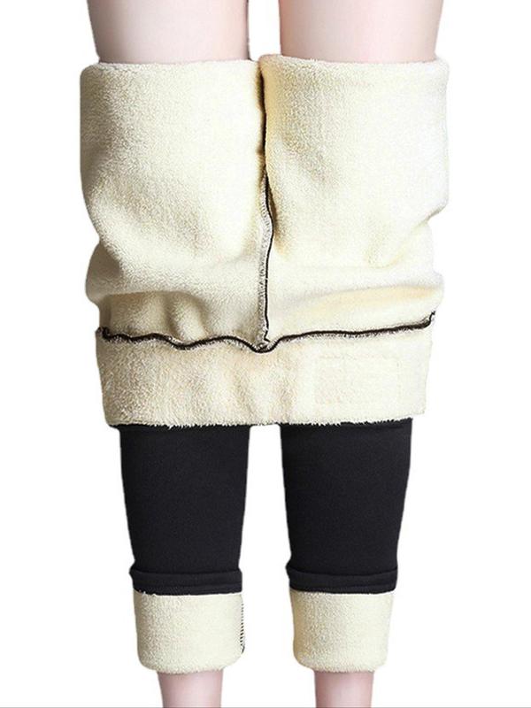 Women's Solid Color Thermal Lined Leggings, Casual Comfy Warm Skinny Pants for Daily Wear, Ladies Winter Bottoms