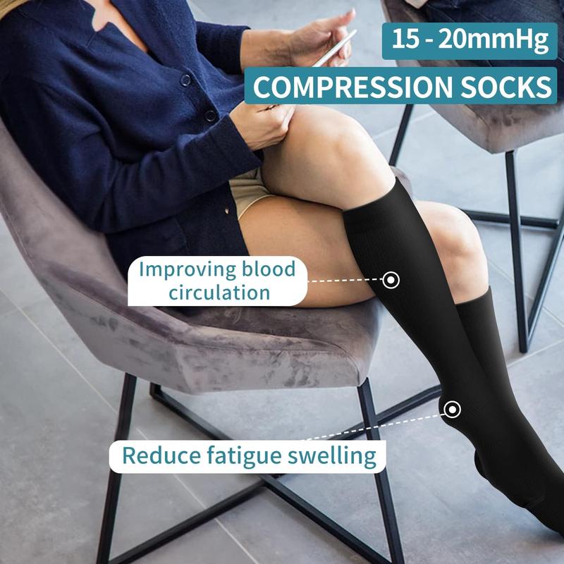 3 pairs Compression Socks 20-30 mmHg Long Socks for Women and Men Knee High Socks