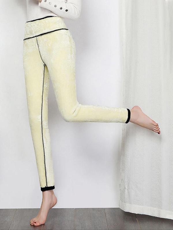 Women's Solid Color Thermal Lined Leggings, Casual Comfy Warm Skinny Pants for Daily Wear, Ladies Winter Bottoms