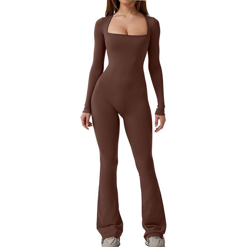 Jumpsuits for Women Square Neck Wide Leg Full Length Romper Playsuit Fabric Long Sleeve Soft Womenswear Bodycon Casual
