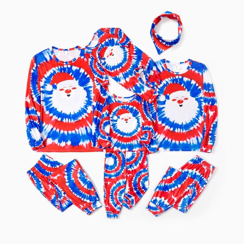 PatPat Christmas Family Matching Twirly Tie Dye Santa Claus Pajamas Sets