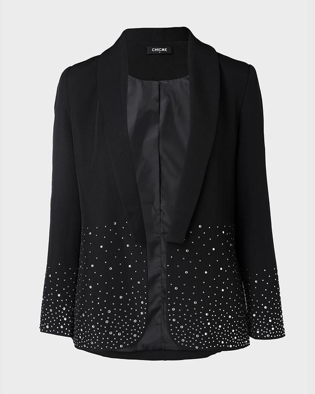 Chicme Rhinestone Decor Shawl Collar Long Sleeve Blazer Coat Elegant Formal women  suits Womenswear Elegance
