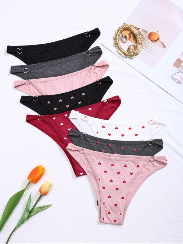 Women's Plain Heart Print Ring Linked Panty, Cute Soft Comfy Breathable Knicker for Daily Wear, Underwear for All Seasons